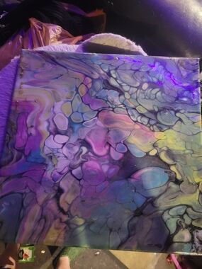 Abstract Fluid Art Canvas - Purple Blue Multi-Color Wall Art